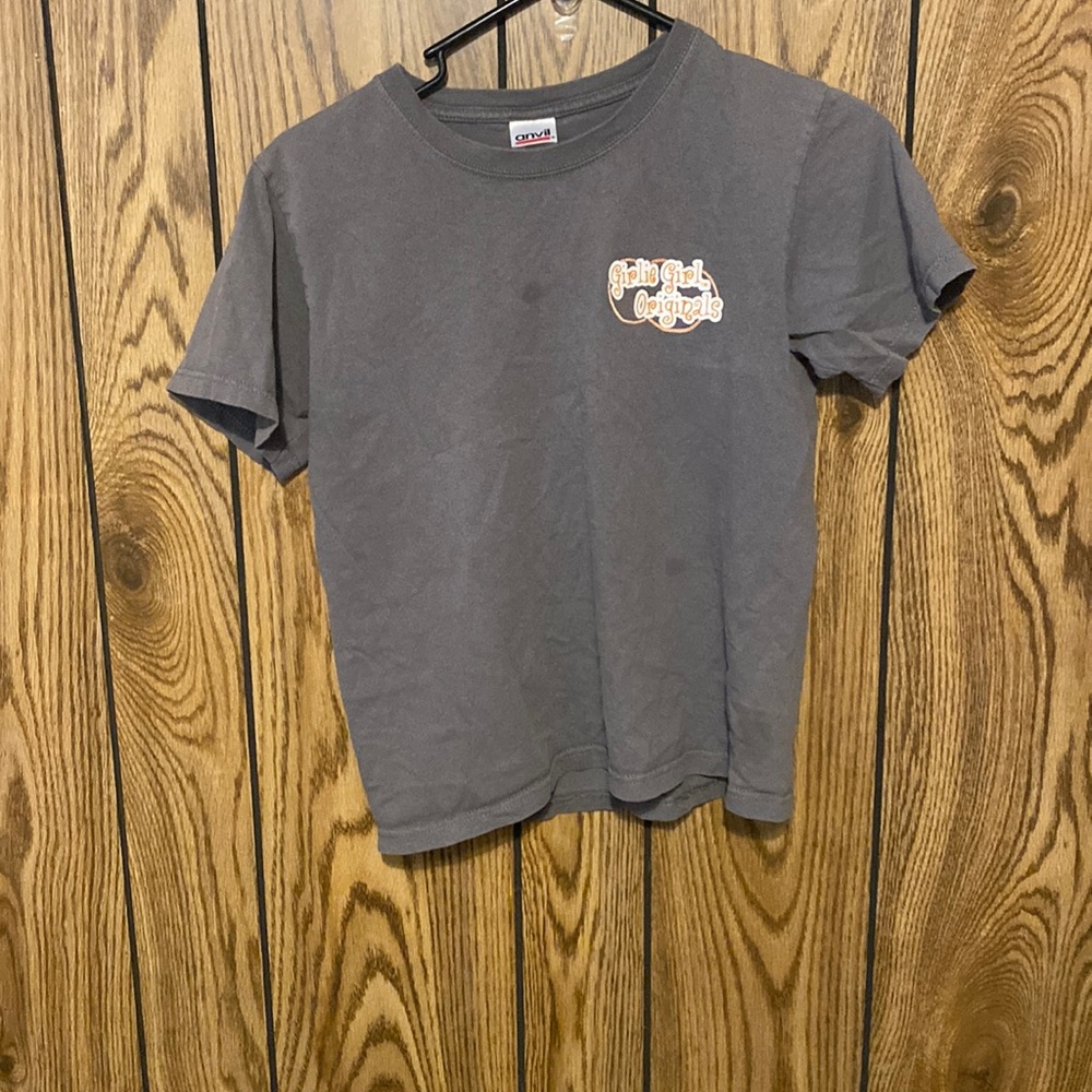 Light gray, cute cow girl stuff on the back